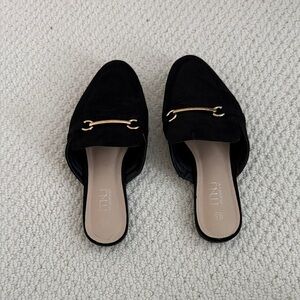 Elegant Black Mules with Gold Accent